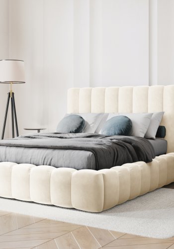 MICADONI Kelp sngram, med snggavel och lameller - beige sammet och svart plast (140x200)