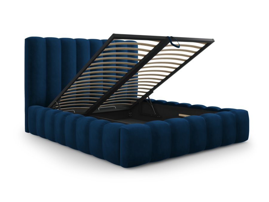 MICADONI Kelp sengeramme, med sengegavl og lameller - bl flyel og svart plast (140x200)
