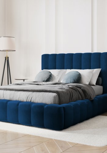 MICADONI Kelp sengeramme, med sengegavl og lameller - bl flyel og svart plast (140x200)