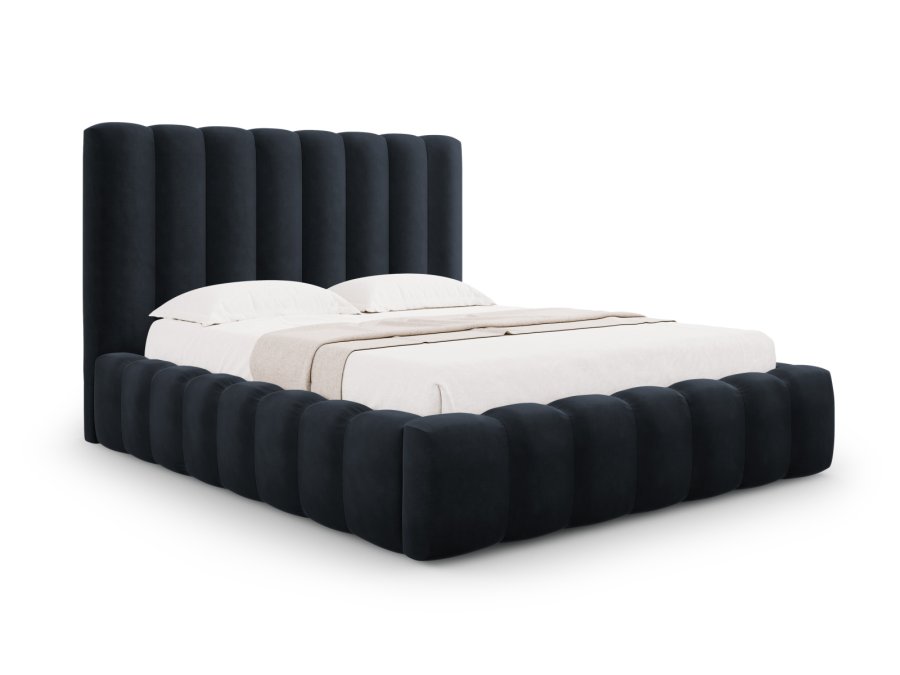 MICADONI Kelp sengeramme, med sengegavl og lameller - bl flyel og svart plast (160x200)