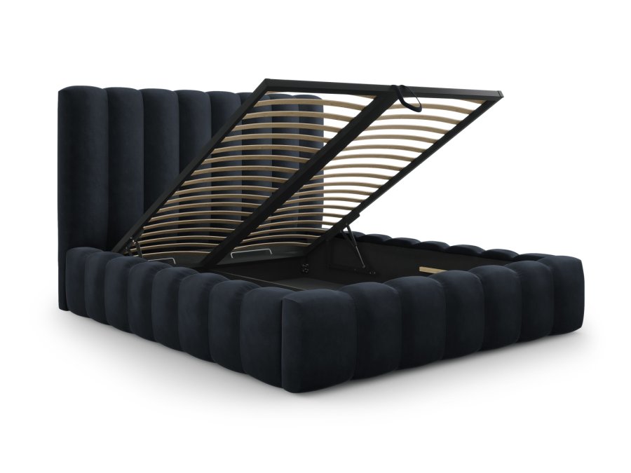 MICADONI Kelp sengeramme, med sengegavl og lameller - bl flyel og svart plast (160x200)