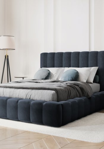 MICADONI Kelp sengeramme, med sengegavl og lameller - bl flyel og svart plast (160x200)