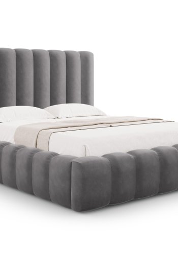 MICADONI Kelp sengeramme, med sengegavl og lameller - gr flyel og svart plast (160x200)