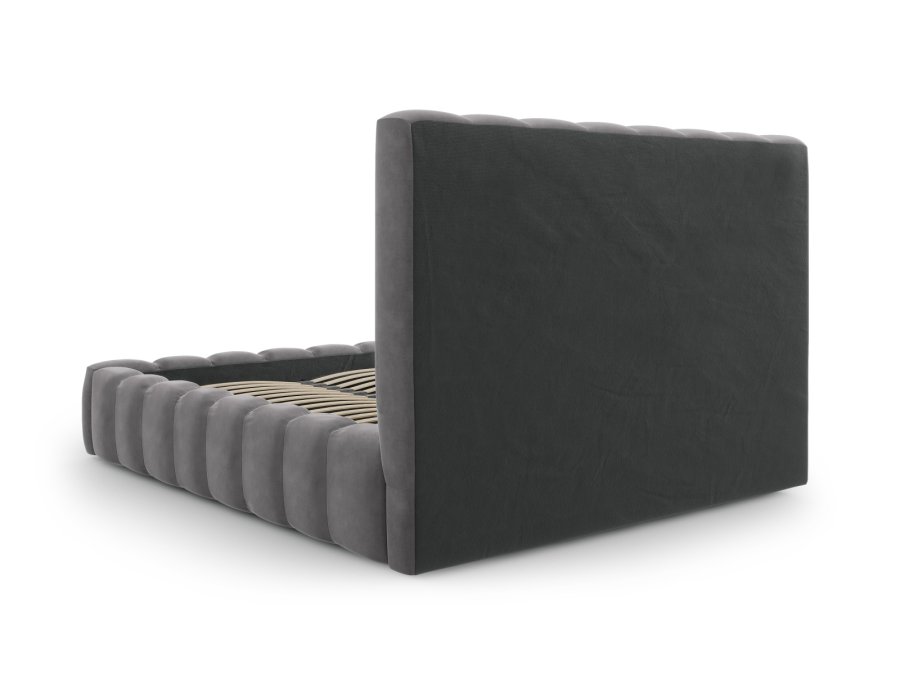 MICADONI Kelp sengeramme, med sengegavl og lameller - gr flyel og svart plast (160x200)