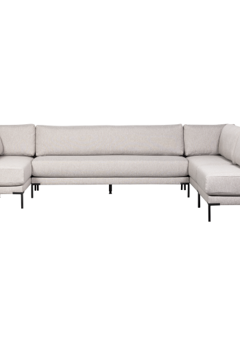 WOOOD Couple spisebnk, hjrne, hjre, m. hynder - lysegr meleret melange stof og sorte ben