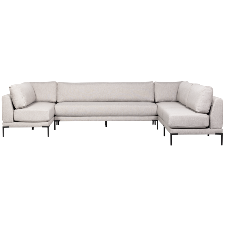 WOOOD Couple spisebnk, hjrne, hjre, m. hynder - lysegr meleret melange stof og sorte ben