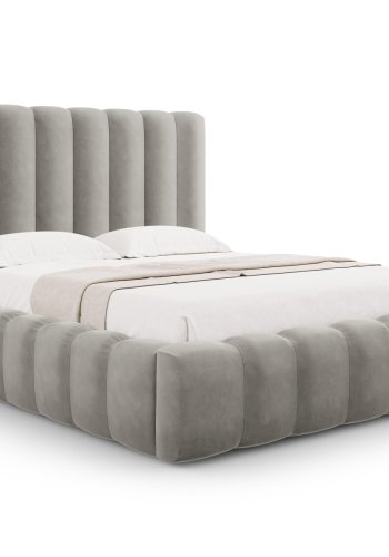 MICADONI Kelp sengeramme, med sengegavl og lameller - gr flyel og svart plast (180x200)