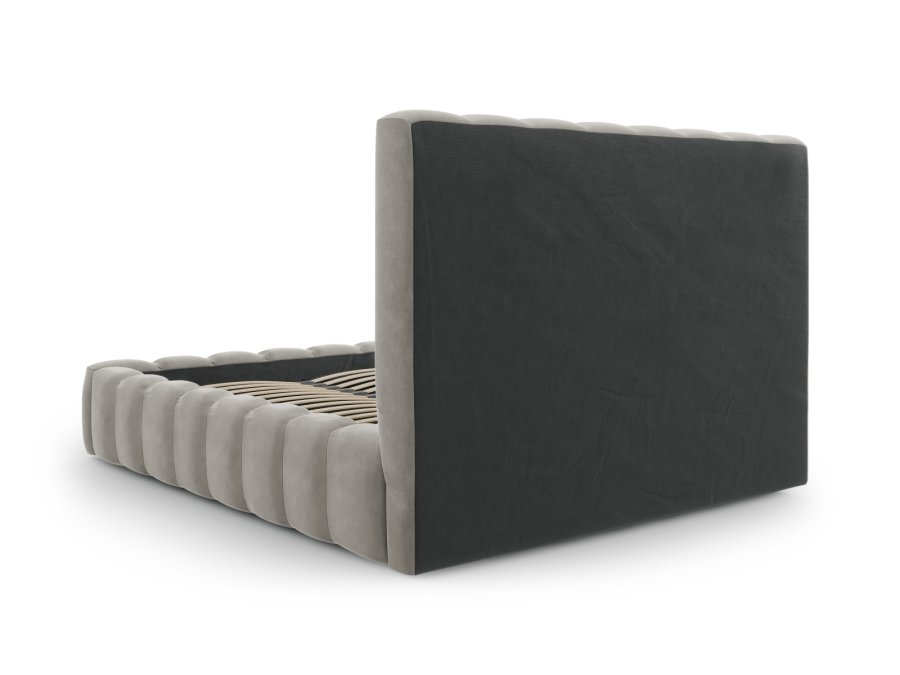 MICADONI Kelp sengeramme, med sengegavl og lameller - gr flyel og svart plast (180x200)