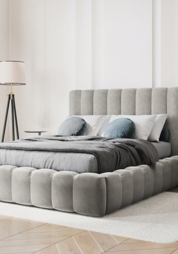 MICADONI Kelp sengeramme, med sengegavl og lameller - gr flyel og svart plast (180x200)