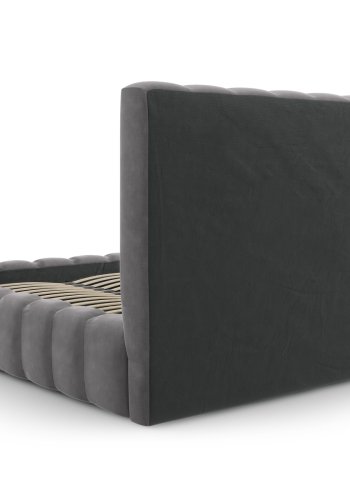 MICADONI Kelp sengeramme, med sengegavl og lameller - gr flyel og svart plast (200x200)