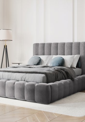 MICADONI Kelp sengeramme, med sengegavl og lameller - gr flyel og svart plast (200x200)