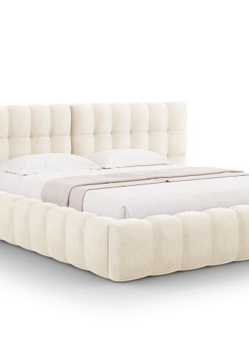 MICADONI Mamaia sengeramme, med dobbel sengegavl og lameller - beige flyel (140x200)