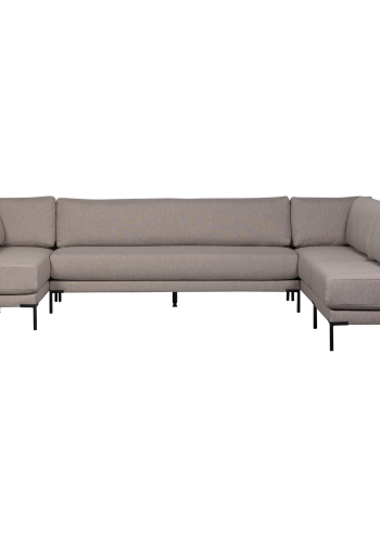 WOOOD Couple spisebnk, hjrne, hjre, m. hynder - taupe meleret melange stof og sorte ben