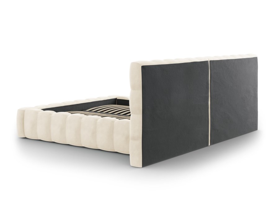 MICADONI Mamaia sengeramme, med dobbel sengegavl og lameller - beige flyel (160x200)