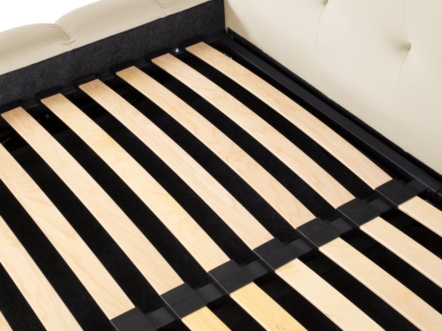 MICADONI Mamaia sengeramme, med dobbel sengegavl og lameller - beige flyel (160x200)