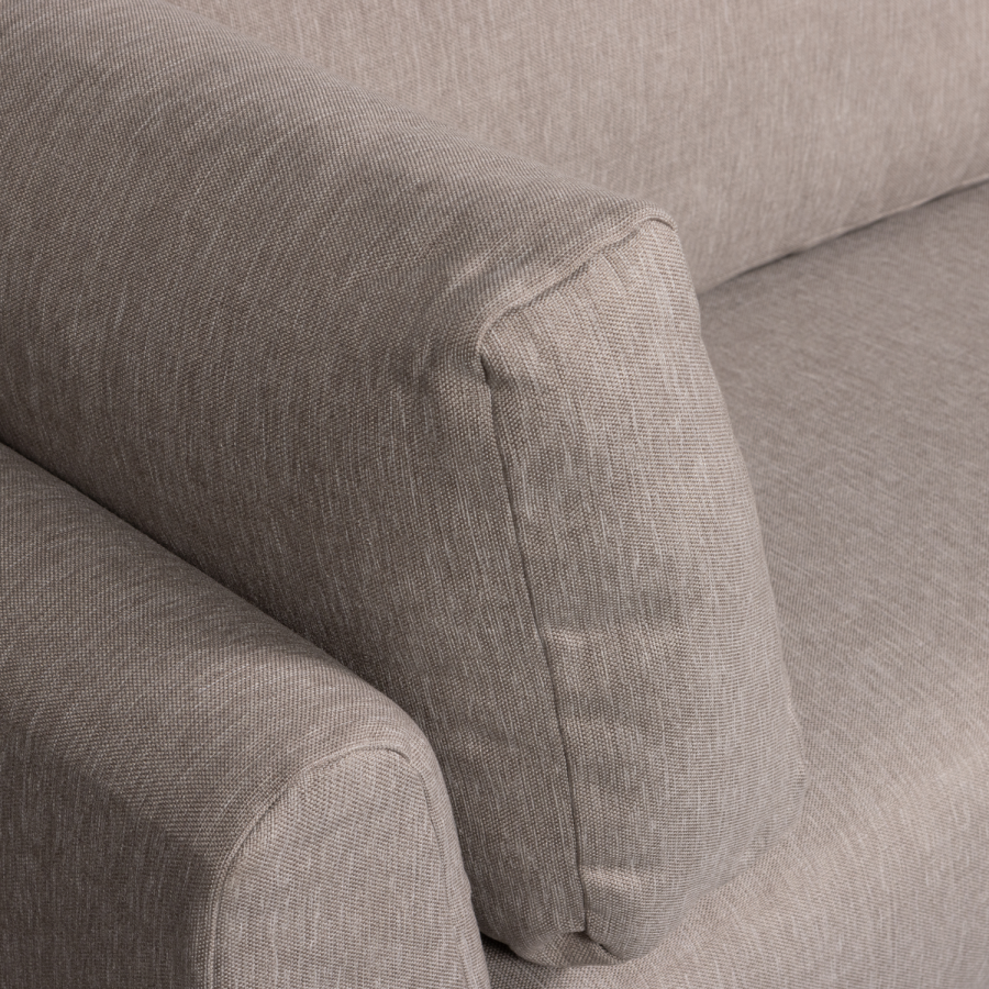 WOOOD Couple spisebnk, hjrne, hjre, m. hynder - taupe meleret melange stof og sorte ben