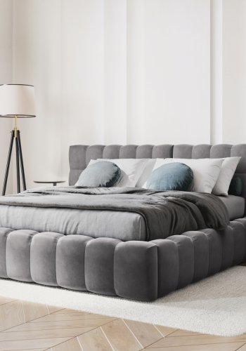 MICADONI Mamaia sengeramme, med dobbel sengegavl og lameller - gr flyel (180x200)