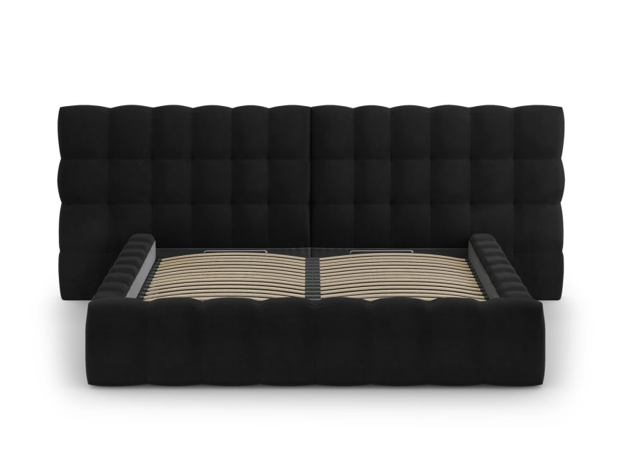 MICADONI Mamaia sengeramme, med dobbel sengegavl og lameller - svart flyel (180x200)
