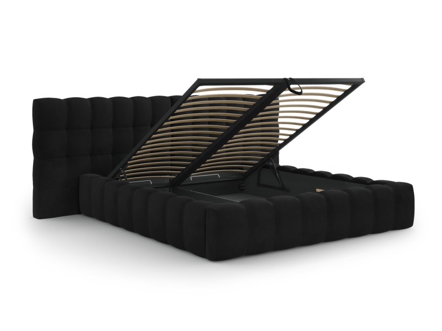 MICADONI Mamaia sengeramme, med dobbel sengegavl og lameller - svart flyel (180x200)