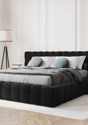MICADONI Mamaia sengeramme, med dobbel sengegavl og lameller - svart flyel (180x200)