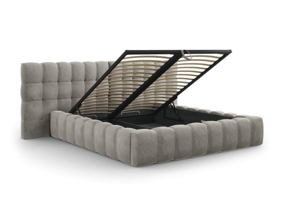 MICADONI Mamaia sengeramme, med dobbel sengegavl og lameller - gr flyel (200x200)