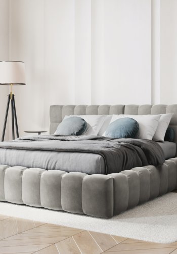 MICADONI Mamaia sengeramme, med dobbel sengegavl og lameller - gr flyel (200x200)