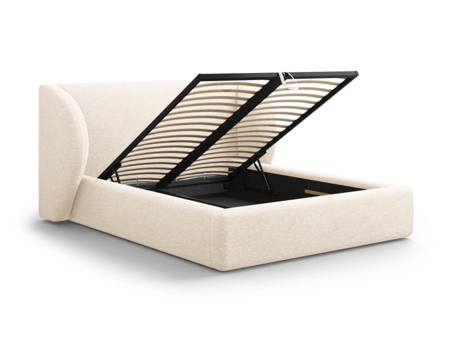 MICADONI Miley sengeramme, med sengegavl og lameller - beige chenille (140x200)