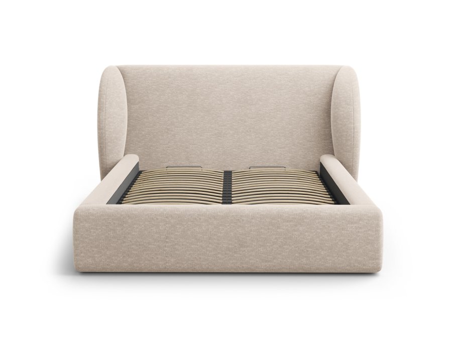 MICADONI Miley sengeramme, med sengegavl og lameller - beige chenille (140x200)