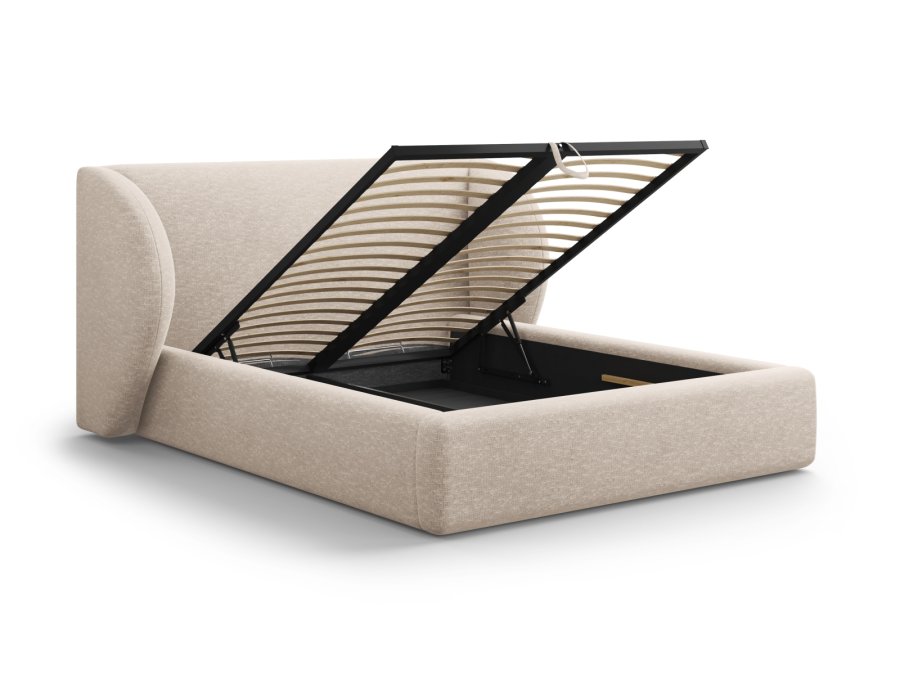 MICADONI Miley sengeramme, med sengegavl og lameller - beige chenille (140x200)