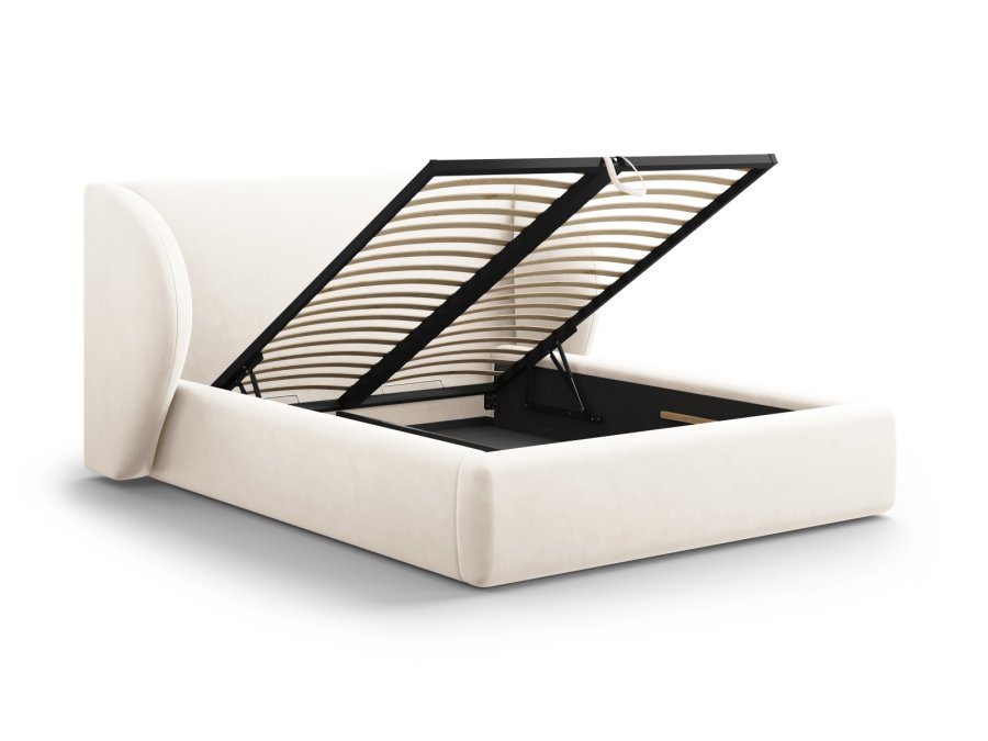 MICADONI Miley sengeramme, med sengegavl og lameller - beige flyel (160x200)