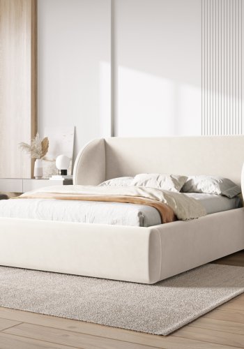 MICADONI Miley sengeramme, med sengegavl og lameller - beige flyel (160x200)