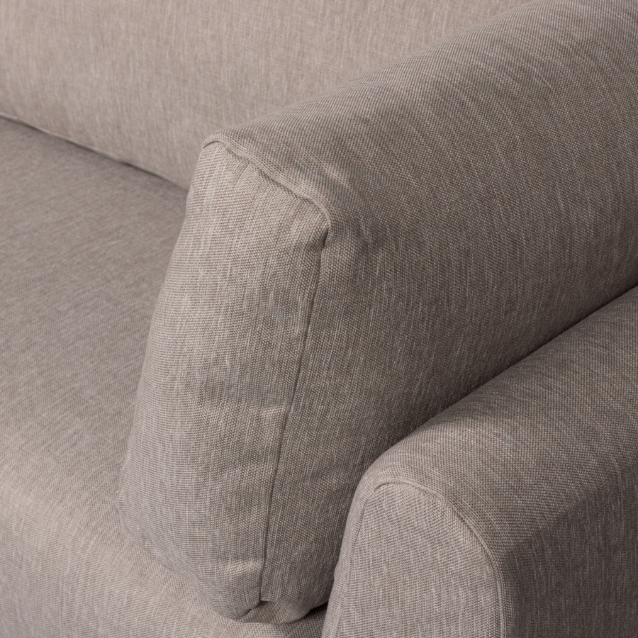 WOOOD Couple spisebnk, hjrne, venstre, m. hynder - taupe meleret melange stof og sorte ben