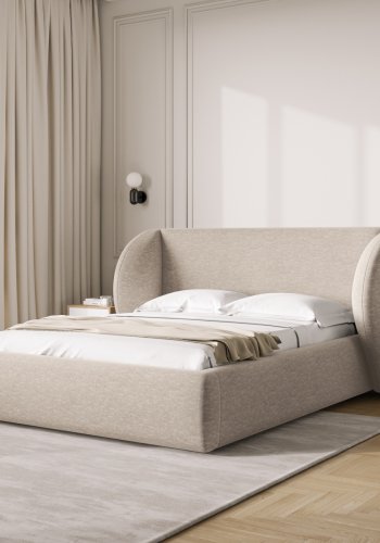 MICADONI Miley sengeramme, med sengegavl og lameller - beige chenille (160x200)