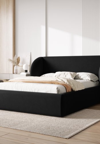 MICADONI Miley Bettgestell, mit Kopfteil und Lattenrost – schwarzer Samt (180x200)
