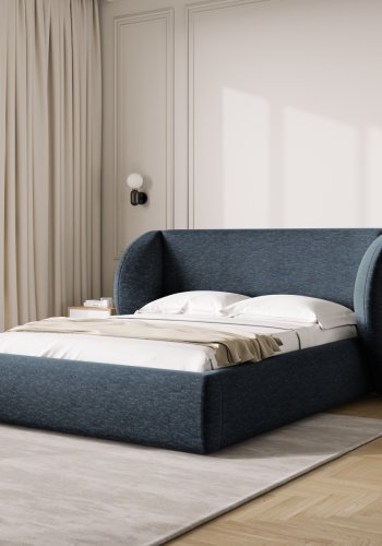 MICADONI Miley sengeramme, med sengegavl og lameller - bl chenille (180x200)