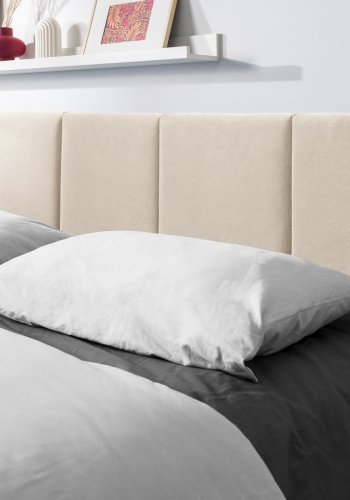 MICADONI Pyla sengeramme, med sengegavl og lameller - beige flyel (140x200)