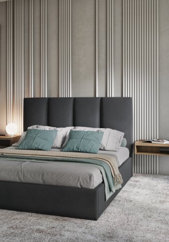 MICADONI Pyla sengeramme, med sengegavl og lameller - antrasittgr flyel (140x200)