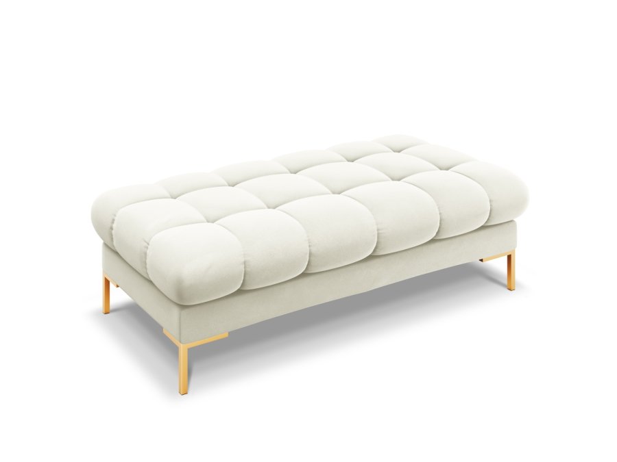 MICADONI Mamaia benk,, 2 seter, rektangulr - beige flyel og gullmetall (62x133x41)