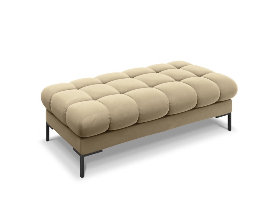 MICADONI Mamaia benk,, 2 seter, rektangulr - beige flyel og svart metall (62x133x41)
