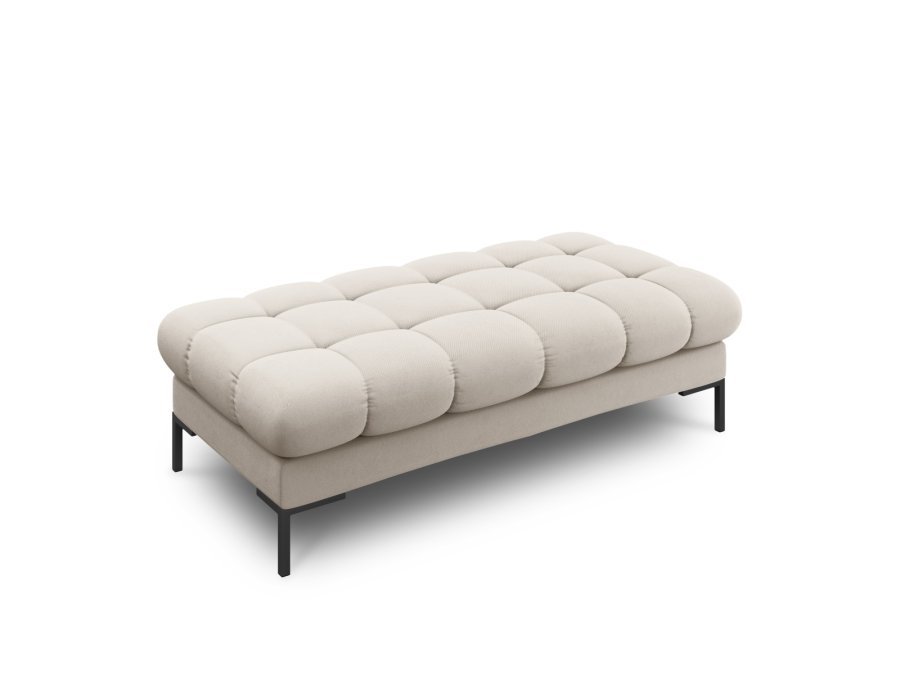 MICADONI Mamaia benk,, 2 seter, rektangulr - beige stoff og svart metall (62x133x41)