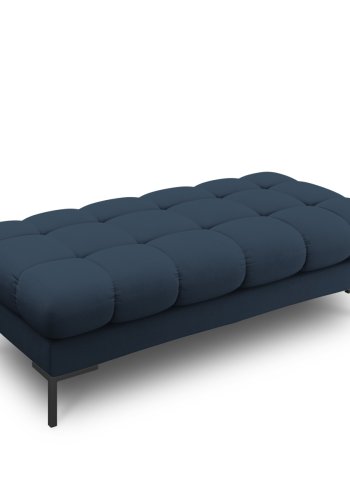 MICADONI Mamaia benk,, 2 seter, rektangulr - bltt stoff og svart metall (62x133x41)