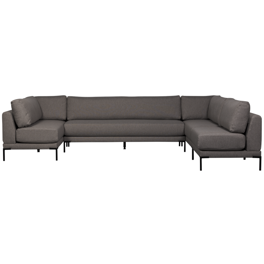 WOOOD Couple spisebnk, hjrne, venstre, m. hynder - gr meleret melange stof og sorte ben