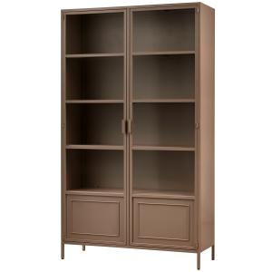 WOOOD Ronja XL vitrineskab, m. 2 lger og 4 hylder - glas og militrbrun metal