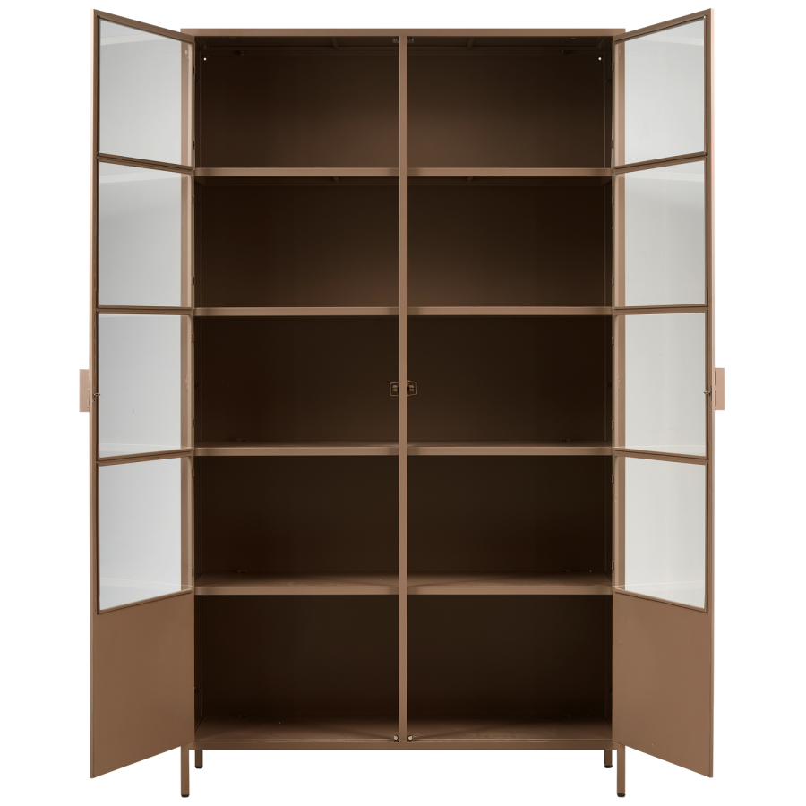 WOOOD Ronja XL vitrineskab, m. 2 lger og 4 hylder - glas og militrbrun metal