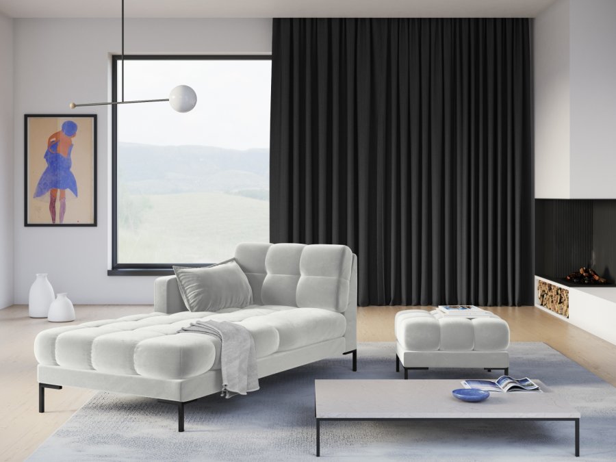 MICADONI Mamaia sjeselong, venstre - slv flyel og svart metall (185x102x75)