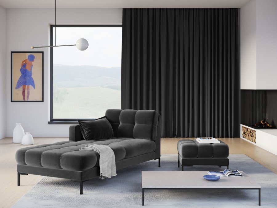 MICADONI Mamaia sjeselong, venstre - antrasittgr flyel og svart metall (185x102x75)