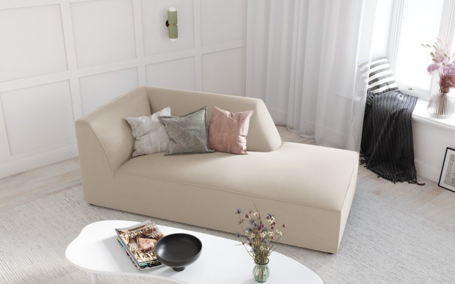 MICADONI Ruby sjeselong, hyre - beige flyel og svart plast (180x93x69)