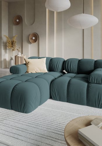 MICADONI Bellis hjrnesofa, venstre, 3 seter - bl flyel og sort plast