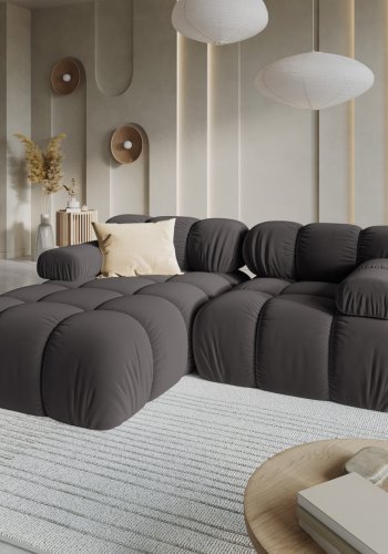 MICADONI Bellis hjrnesofa, venstre, 3 seter - antrasittgr flyel og sort plast