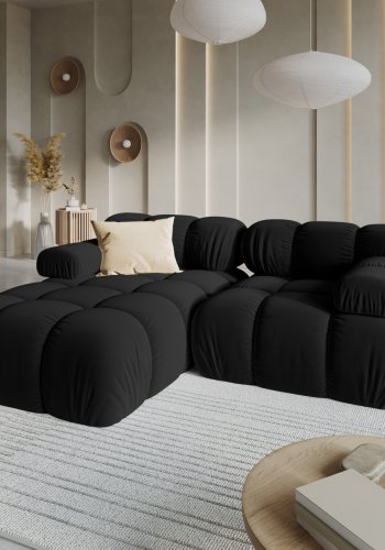 MICADONI Bellis hjrnesofa, venstre, 3 seter - svart flyel og sort plast